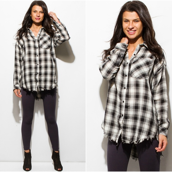 Tops - NEW Black & White Plaid Button Up